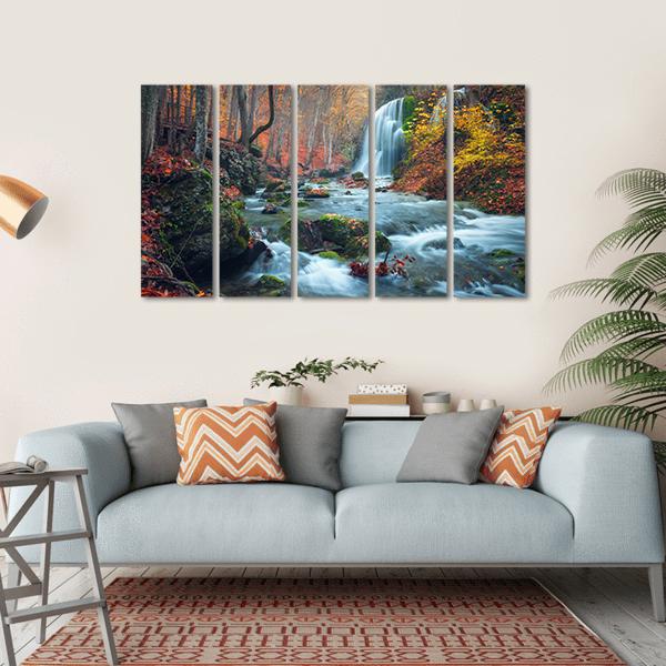Silver Stream Waterfall In Grand Canyon Of Crimea At Sunset Canvas Wall Art-5 Horizontal-Gallery Wrap-22" x 12"-Tiaracle