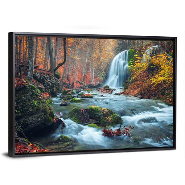 Silver Stream Waterfall In Grand Canyon Of Crimea At Sunset Canvas Wall Art-3 Horizontal-Gallery Wrap-25" x 16"-Tiaracle