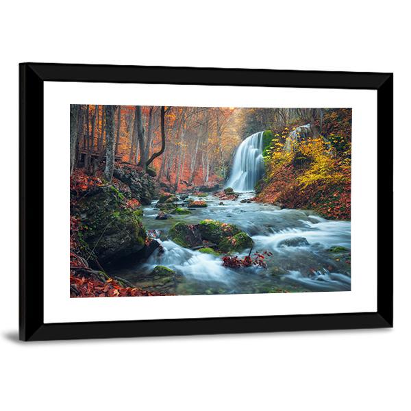 Silver Stream Waterfall In Grand Canyon Of Crimea At Sunset Canvas Wall Art-3 Horizontal-Gallery Wrap-25" x 16"-Tiaracle