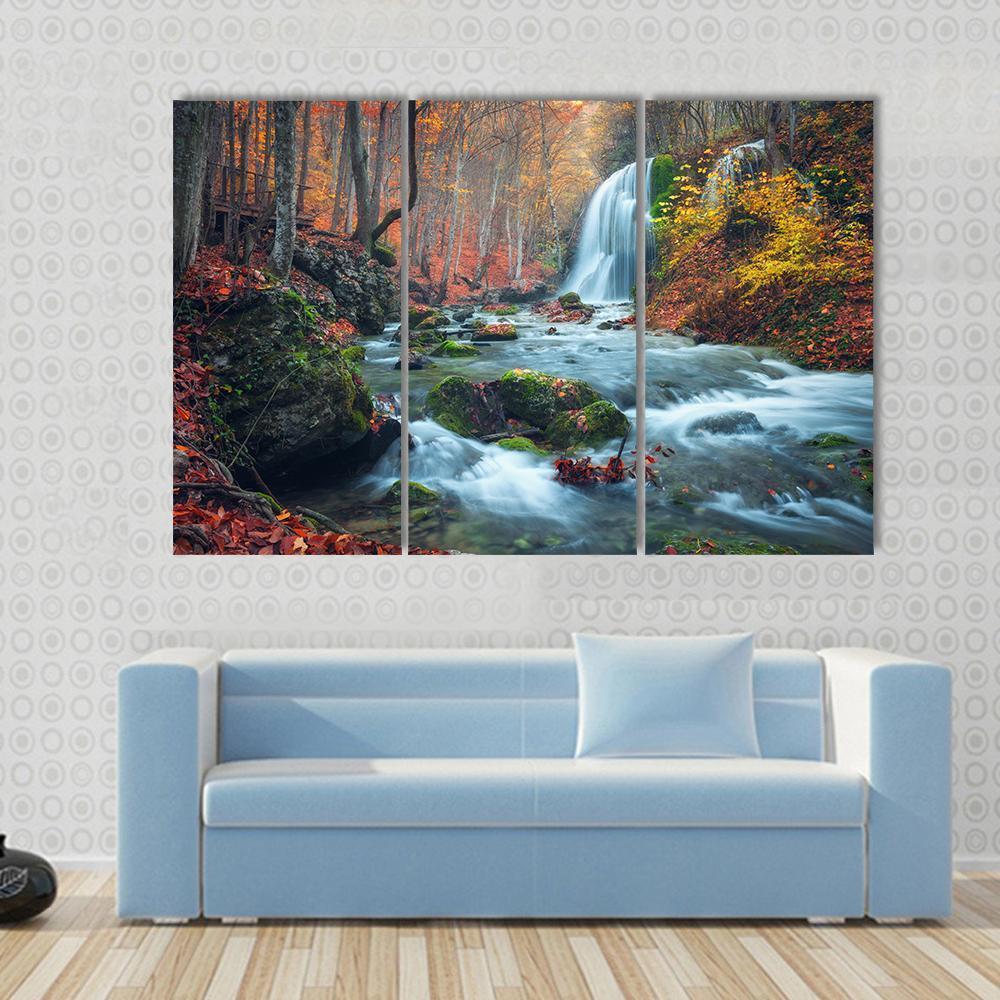 Silver Stream Waterfall In Grand Canyon Of Crimea At Sunset Canvas Wall Art-3 Horizontal-Gallery Wrap-37" x 24"-Tiaracle