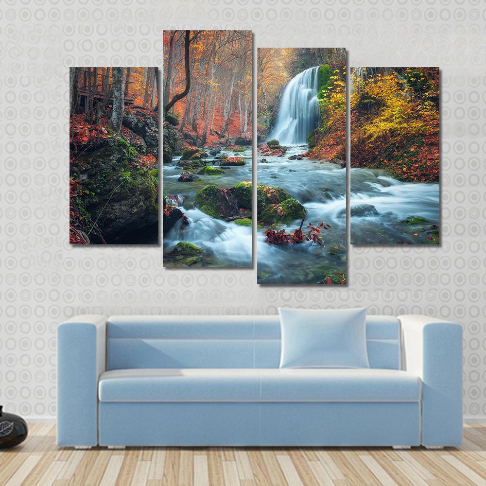 Silver Stream Waterfall In Grand Canyon Of Crimea At Sunset Canvas Wall Art-4 Pop-Gallery Wrap-50" x 32"-Tiaracle