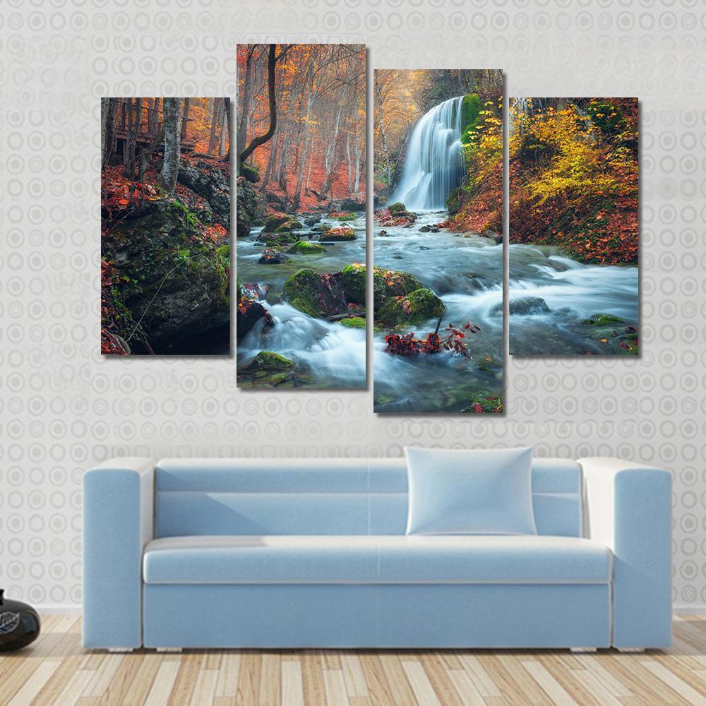 Silver Stream Waterfall In Grand Canyon Of Crimea At Sunset Canvas Wall Art-3 Horizontal-Gallery Wrap-25" x 16"-Tiaracle