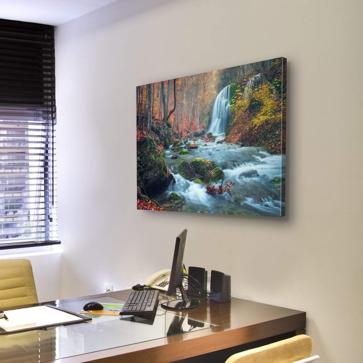 Silver Stream Waterfall In Grand Canyon Of Crimea At Sunset Canvas Wall Art-3 Horizontal-Gallery Wrap-25" x 16"-Tiaracle