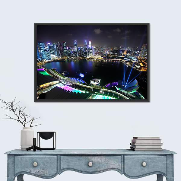 Singapore At Night Canvas Wall Art-1 Piece-Floating Frame-36" x 24"-Tiaracle