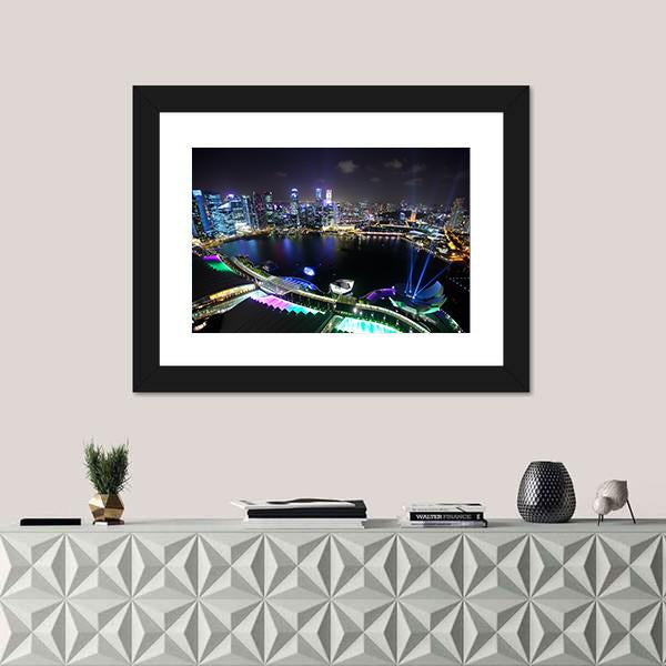 Singapore At Night Canvas Wall Art-1 Piece-Framed Print-30" x 20"-Tiaracle
