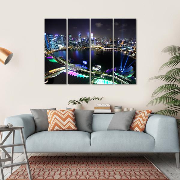 Singapore At Night Canvas Wall Art-4 Horizontal-Gallery Wrap-34" x 24"-Tiaracle