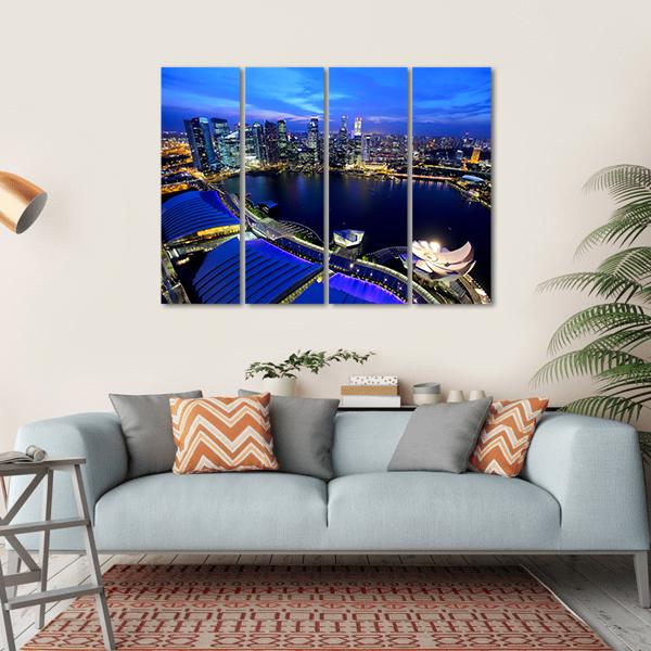 Singapore At Night Canvas Wall Art-4 Horizontal-Gallery Wrap-34" x 24"-Tiaracle