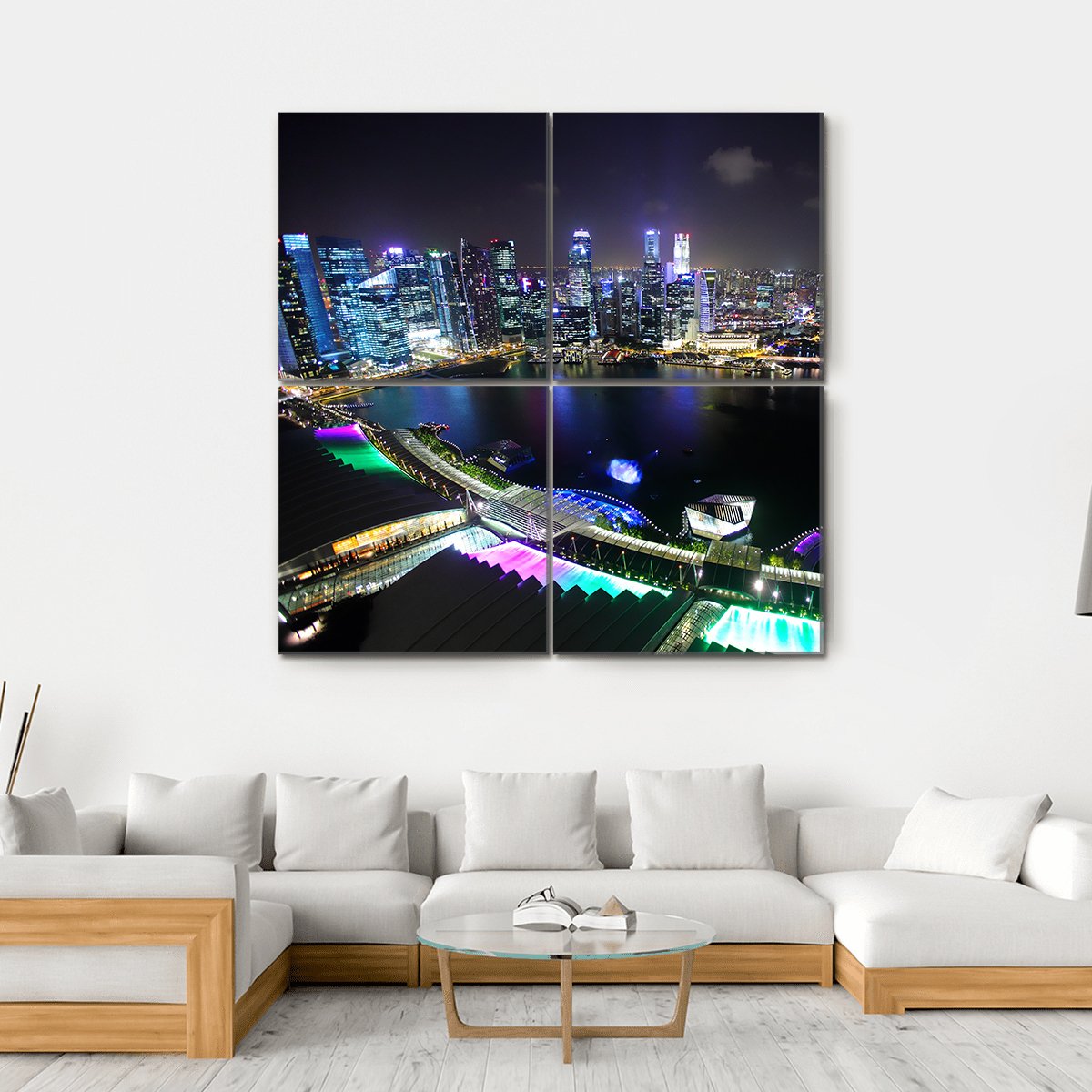 Singapore At Night Canvas Wall Art-4 Square-Gallery Wrap-17" x 17"-Tiaracle