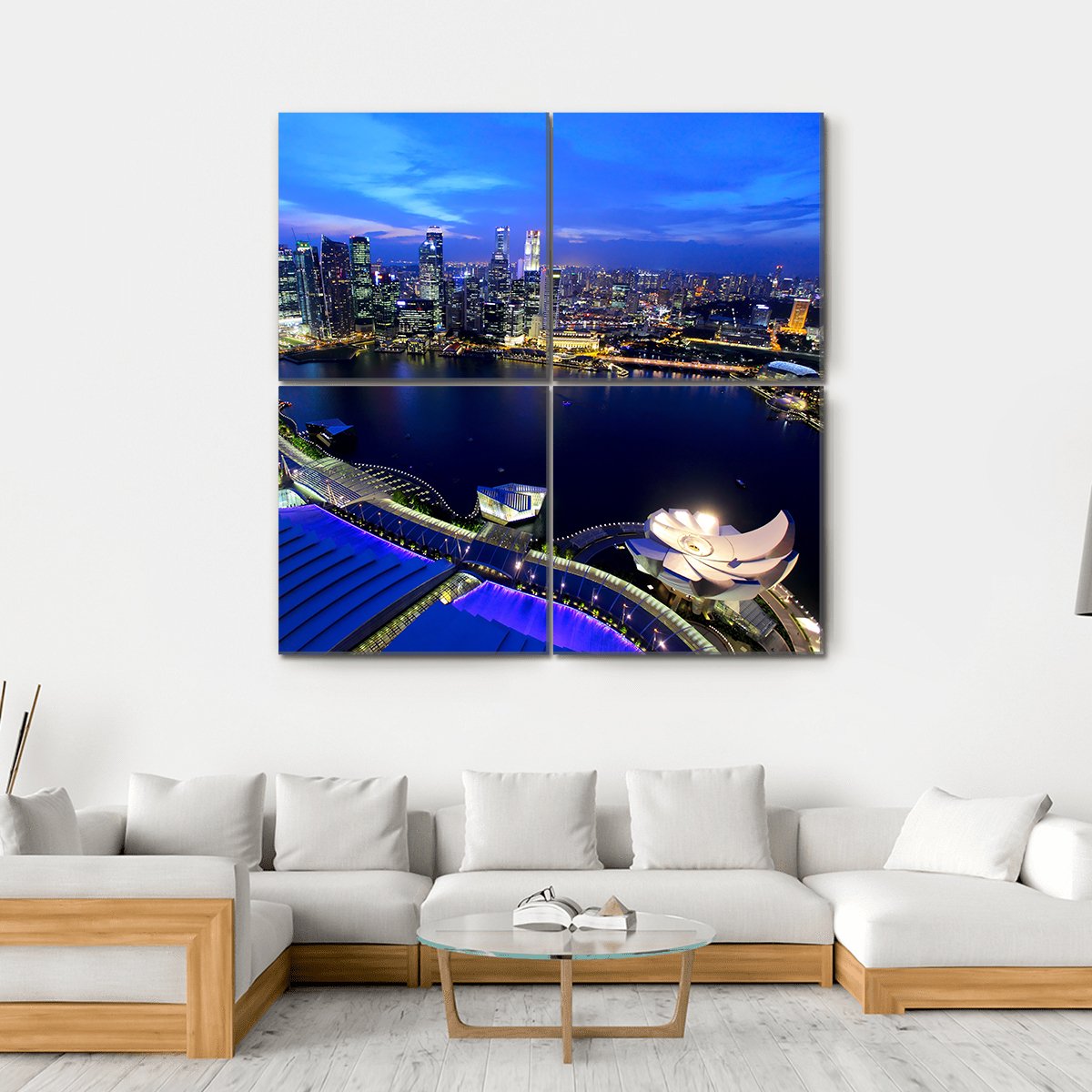 Singapore At Night Canvas Wall Art-4 Square-Gallery Wrap-17" x 17"-Tiaracle