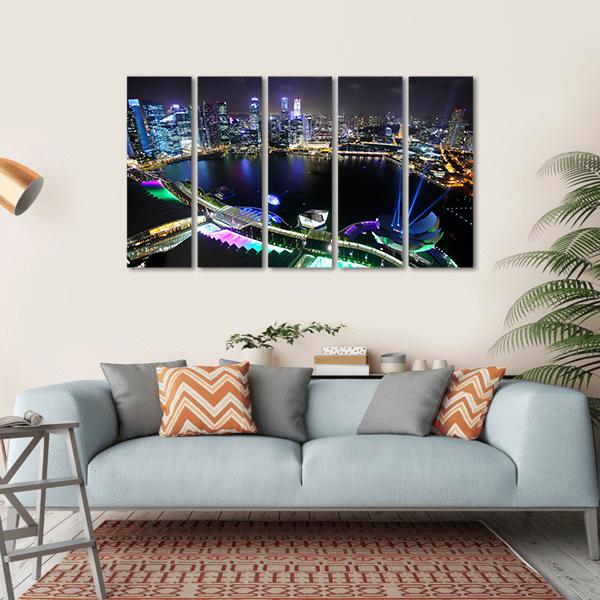 Singapore At Night Canvas Wall Art-5 Horizontal-Gallery Wrap-22" x 12"-Tiaracle