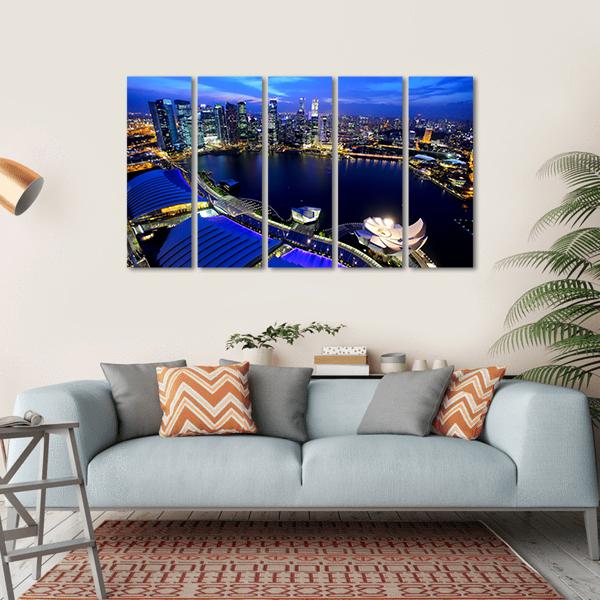 Singapore At Night Canvas Wall Art-5 Horizontal-Gallery Wrap-22" x 12"-Tiaracle