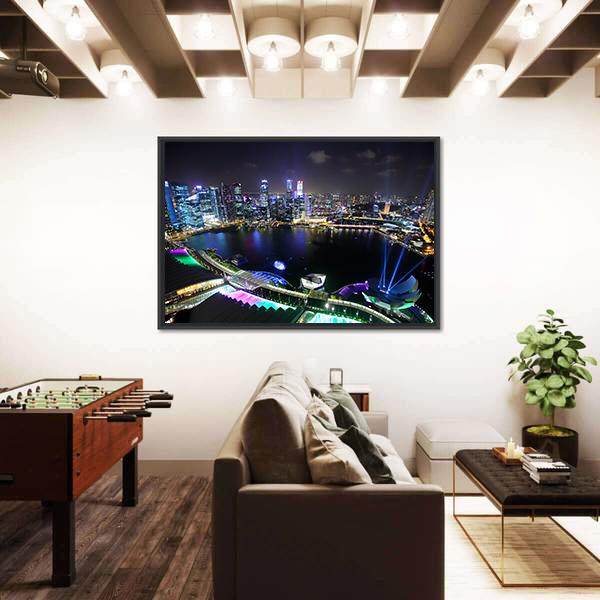 Singapore At Night Canvas Wall Art-5 Horizontal-Gallery Wrap-22" x 12"-Tiaracle