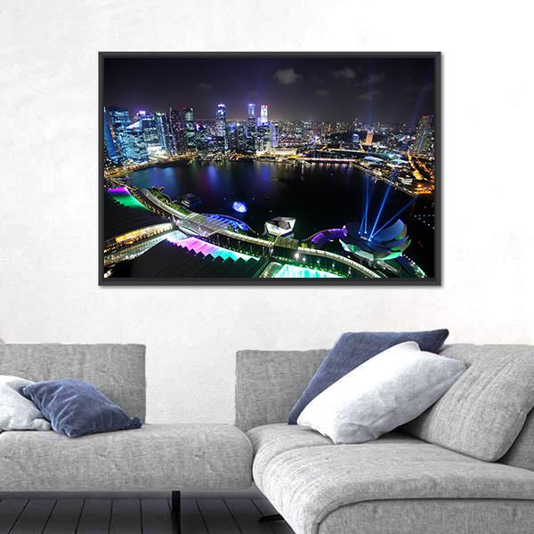 Singapore At Night Canvas Wall Art-5 Horizontal-Gallery Wrap-22" x 12"-Tiaracle
