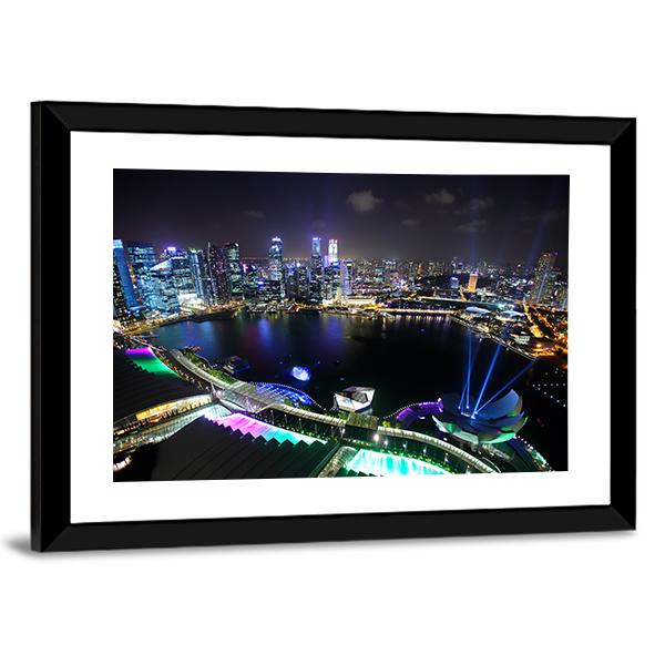 Singapore At Night Canvas Wall Art-5 Horizontal-Gallery Wrap-22" x 12"-Tiaracle