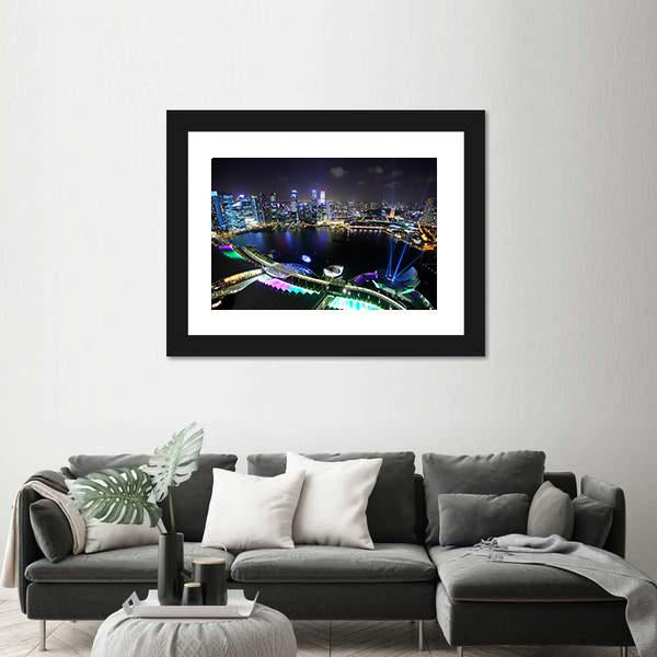 Singapore At Night Canvas Wall Art-5 Horizontal-Gallery Wrap-22" x 12"-Tiaracle