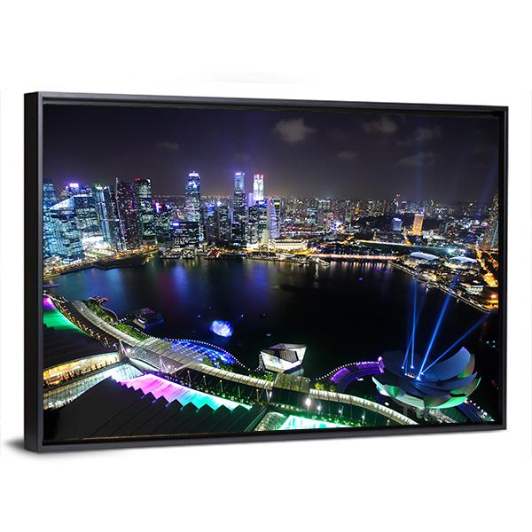 Singapore At Night Canvas Wall Art-5 Horizontal-Gallery Wrap-22" x 12"-Tiaracle