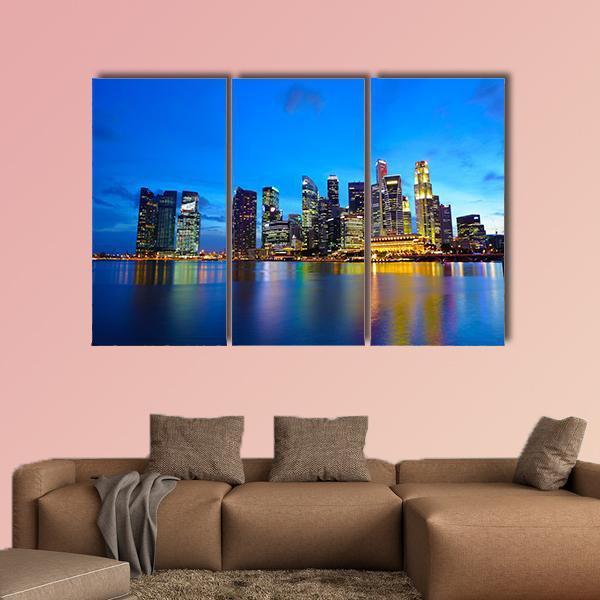 Singapore City At Night Canvas Wall Art-3 Horizontal-Gallery Wrap-25" x 16"-Tiaracle