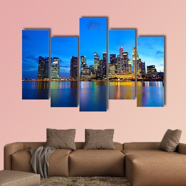 Singapore City At Night Canvas Wall Art-5 Pop-Gallery Wrap-47" x 32"-Tiaracle