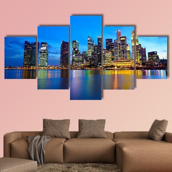 Singapore City At Night Canvas Wall Art-5 Star-Gallery Wrap-62" x 32"-Tiaracle