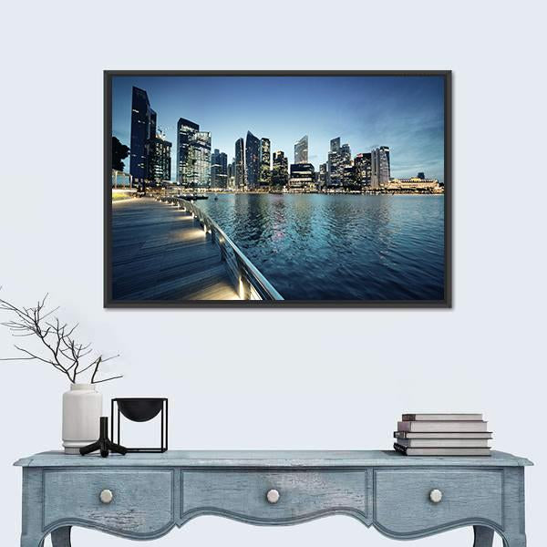 Singapore City In Sunset Time Canvas Wall Art-1 Piece-Floating Frame-24" x 16"-Tiaracle