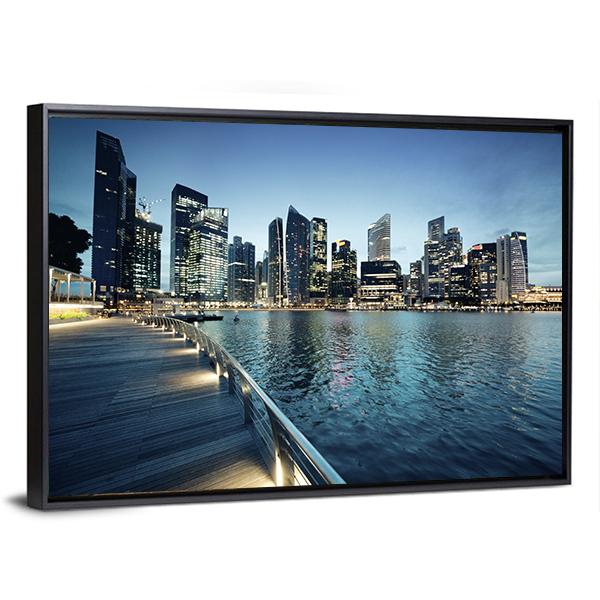 Singapore City In Sunset Time Canvas Wall Art-3 Horizontal-Gallery Wrap-25" x 16"-Tiaracle