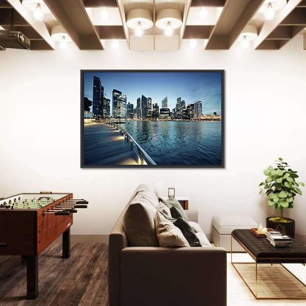 Singapore City In Sunset Time Canvas Wall Art-3 Horizontal-Gallery Wrap-25" x 16"-Tiaracle