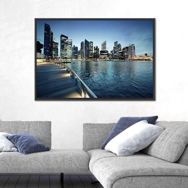 Singapore City In Sunset Time Canvas Wall Art-3 Horizontal-Gallery Wrap-25" x 16"-Tiaracle