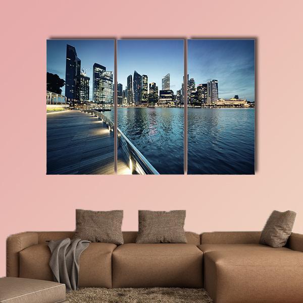 Singapore City In Sunset Time Canvas Wall Art-3 Horizontal-Gallery Wrap-25" x 16"-Tiaracle