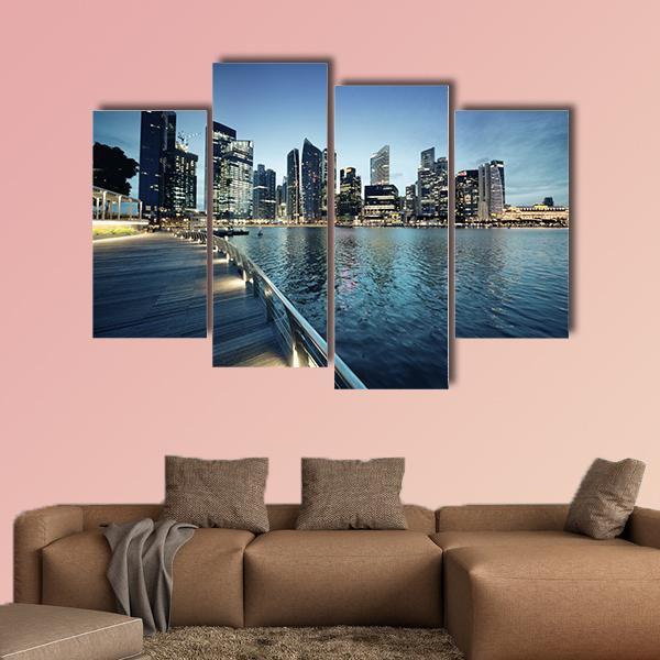 Singapore City In Sunset Time Canvas Wall Art-4 Pop-Gallery Wrap-50" x 32"-Tiaracle