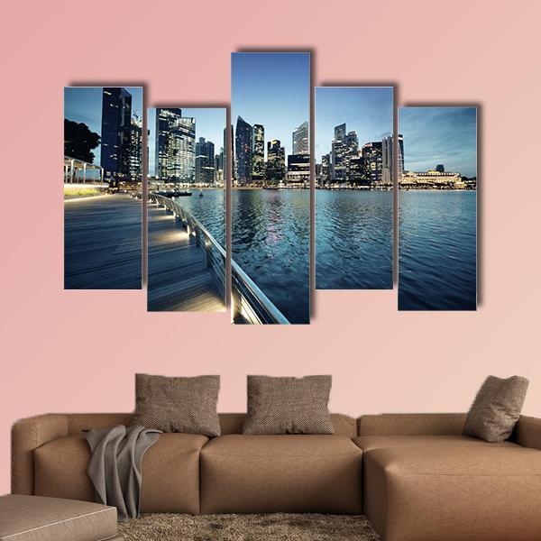 Singapore City In Sunset Time Canvas Wall Art-5 Pop-Gallery Wrap-47" x 32"-Tiaracle