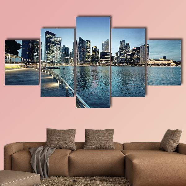Singapore City In Sunset Time Canvas Wall Art-5 Star-Gallery Wrap-62" x 32"-Tiaracle