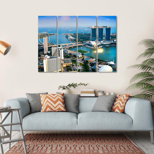 Singapore City Skyline At Sunset Canvas Wall Art-4 Horizontal-Gallery Wrap-34" x 24"-Tiaracle