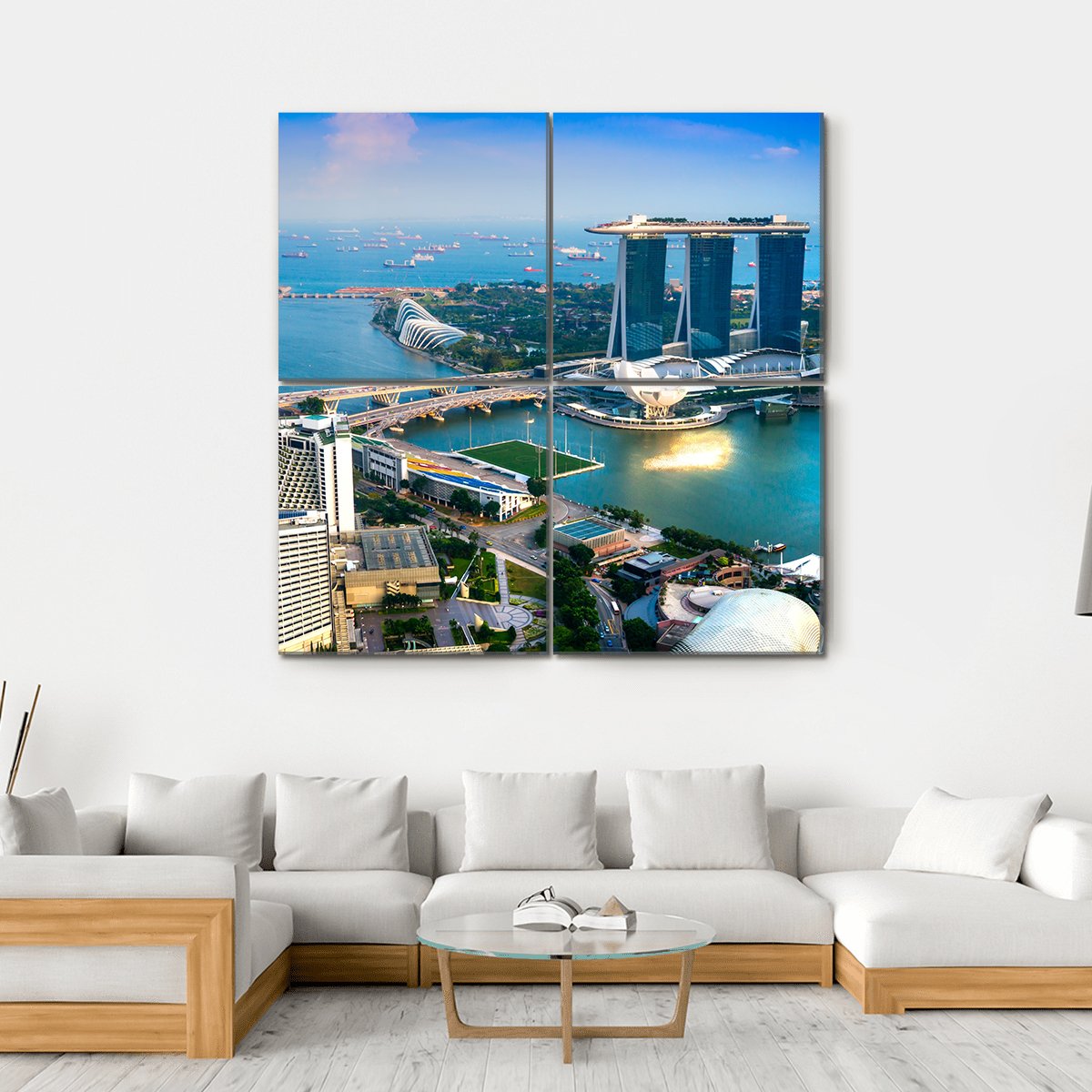 Singapore City Skyline At Sunset Canvas Wall Art-4 Square-Gallery Wrap-17" x 17"-Tiaracle