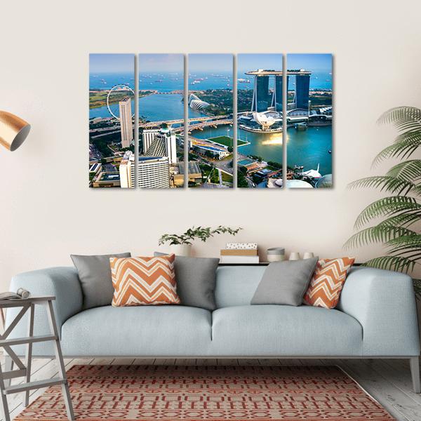 Singapore City Skyline At Sunset Canvas Wall Art-5 Horizontal-Gallery Wrap-22" x 12"-Tiaracle