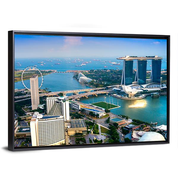 Singapore City Skyline At Sunset Canvas Wall Art-3 Horizontal-Gallery Wrap-25" x 16"-Tiaracle