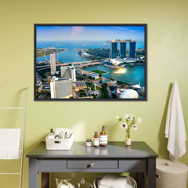 Singapore City Skyline At Sunset Canvas Wall Art-1 Piece-Floating Frame-24" x 16"-Tiaracle
