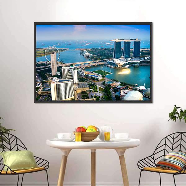 Singapore City Skyline At Sunset Canvas Wall Art-3 Horizontal-Gallery Wrap-25" x 16"-Tiaracle