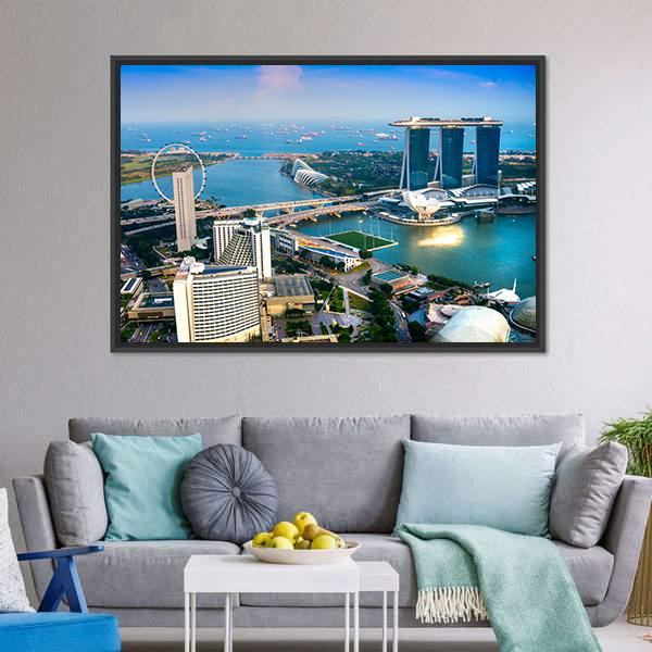 Singapore City Skyline At Sunset Canvas Wall Art-3 Horizontal-Gallery Wrap-25" x 16"-Tiaracle