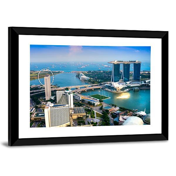 Singapore City Skyline At Sunset Canvas Wall Art-3 Horizontal-Gallery Wrap-25" x 16"-Tiaracle
