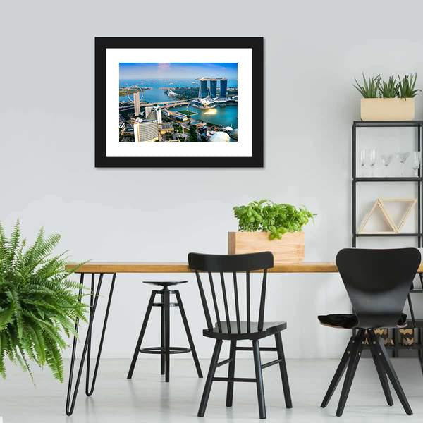 Singapore City Skyline At Sunset Canvas Wall Art-3 Horizontal-Gallery Wrap-25" x 16"-Tiaracle