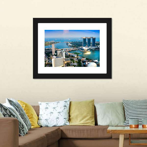 Singapore City Skyline At Sunset Canvas Wall Art-3 Horizontal-Gallery Wrap-25" x 16"-Tiaracle