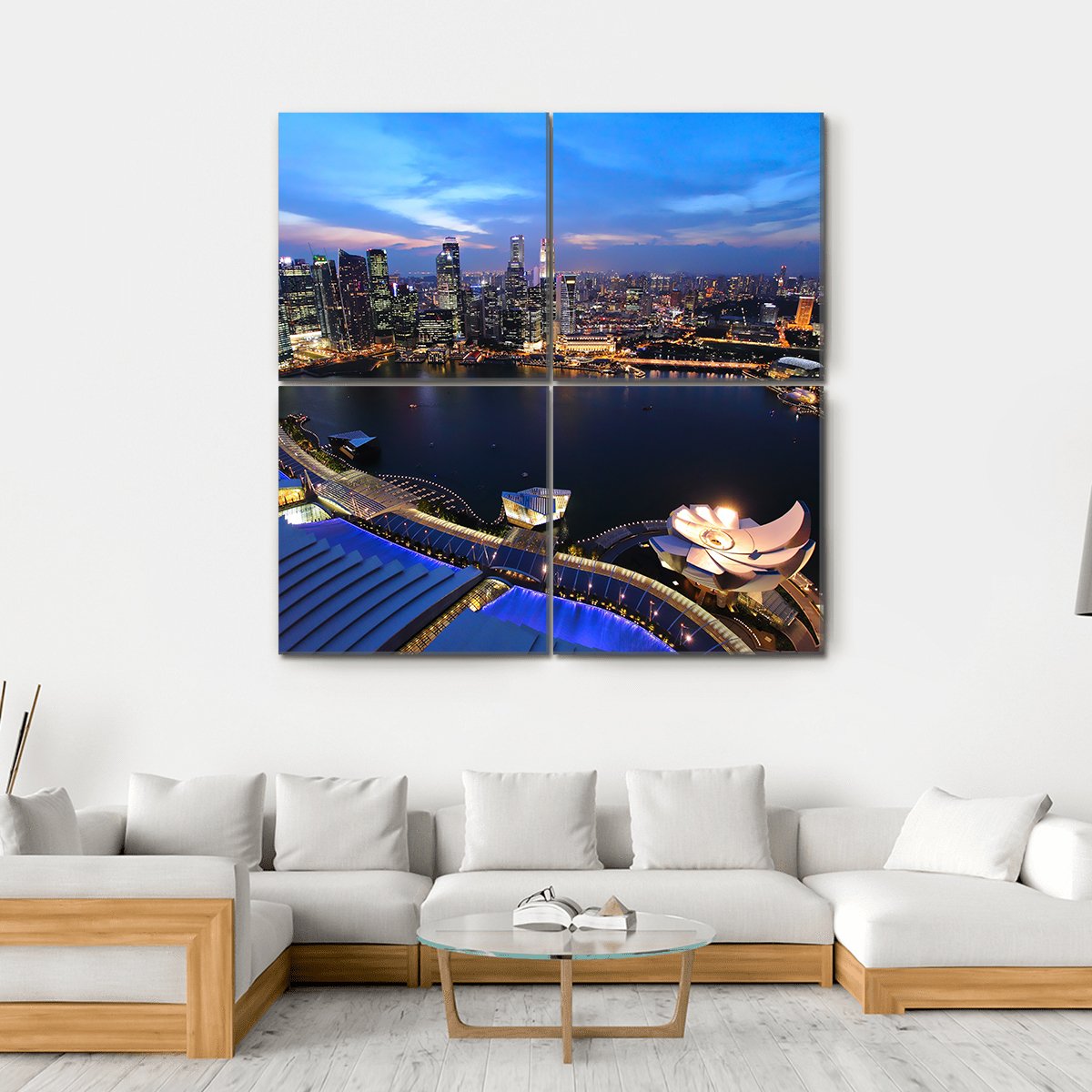 Singapore Cityscape At Night Canvas Wall Art-4 Square-Gallery Wrap-17" x 17"-Tiaracle