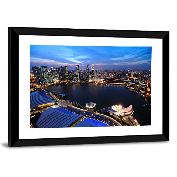 Singapore Cityscape At Night Canvas Wall Art-3 Horizontal-Gallery Wrap-25" x 16"-Tiaracle