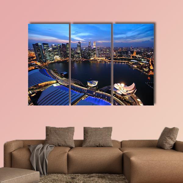 Singapore Cityscape At Night Canvas Wall Art-3 Horizontal-Gallery Wrap-25" x 16"-Tiaracle