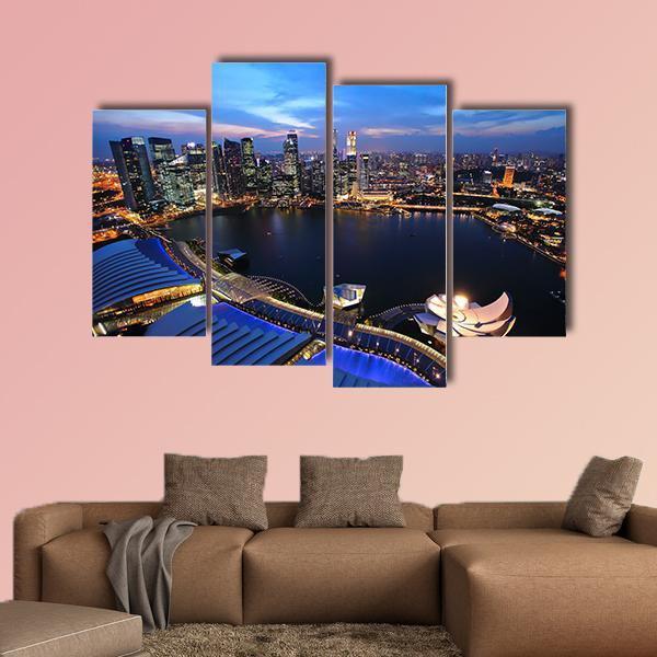 Singapore Cityscape At Night Canvas Wall Art-4 Pop-Gallery Wrap-50" x 32"-Tiaracle