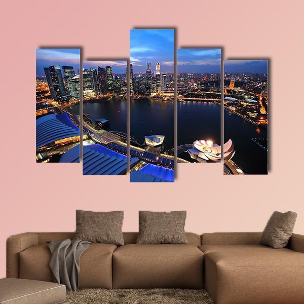 Singapore Cityscape At Night Canvas Wall Art-5 Pop-Gallery Wrap-47" x 32"-Tiaracle