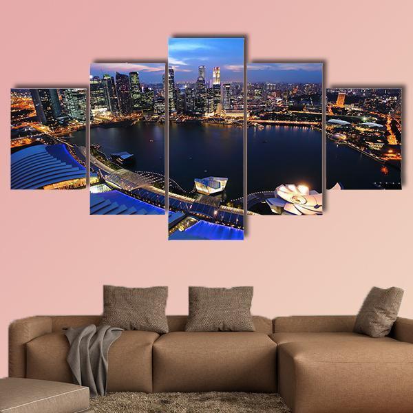 Singapore Cityscape At Night Canvas Wall Art-5 Star-Gallery Wrap-62" x 32"-Tiaracle