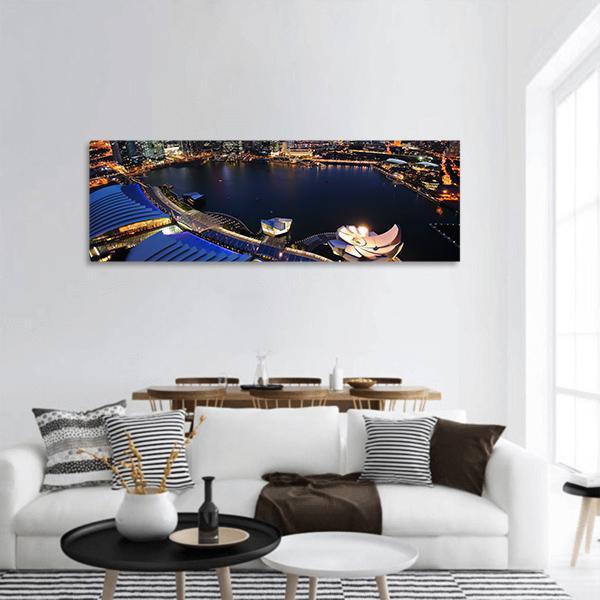Singapore Cityscape At Night Panoramic Canvas Wall Art-1 Piece-36" x 12"-Tiaracle
