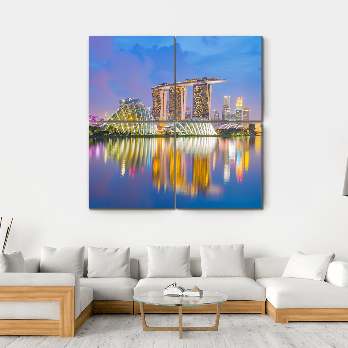 Singapore Cityscapes At Twilight Canvas Wall Art-4 Square-Gallery Wrap-17" x 17"-Tiaracle