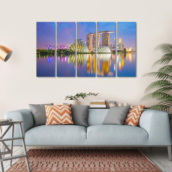 Singapore Cityscapes At Twilight Canvas Wall Art-5 Horizontal-Gallery Wrap-22" x 12"-Tiaracle